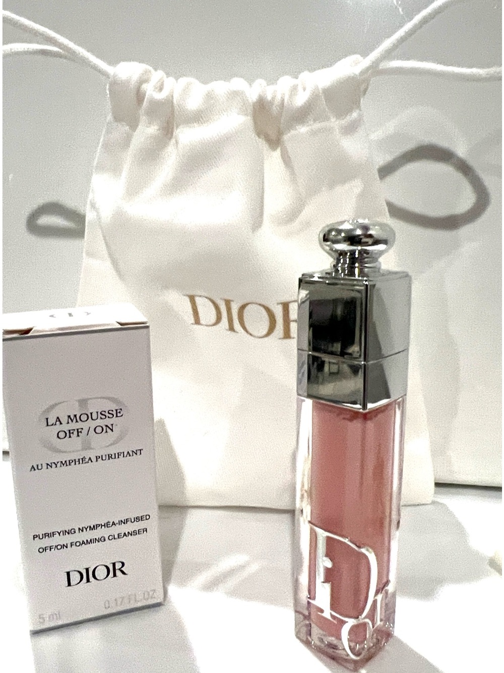 🆕Dior💐bundle gift set addict Lip Maximizer ,  drawstring pouch+Dior cleanser 5mL